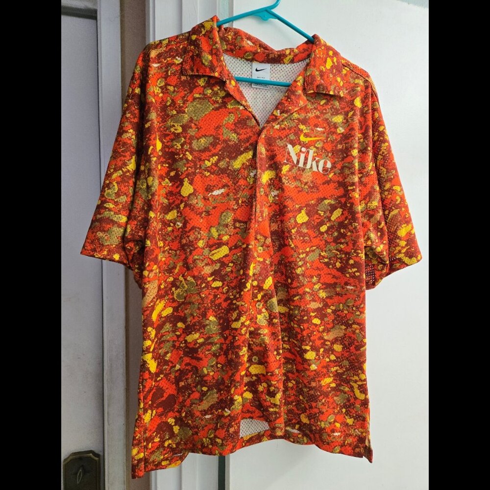 Nike Men Button Down Shirt Trek Division Orange Print Size Large